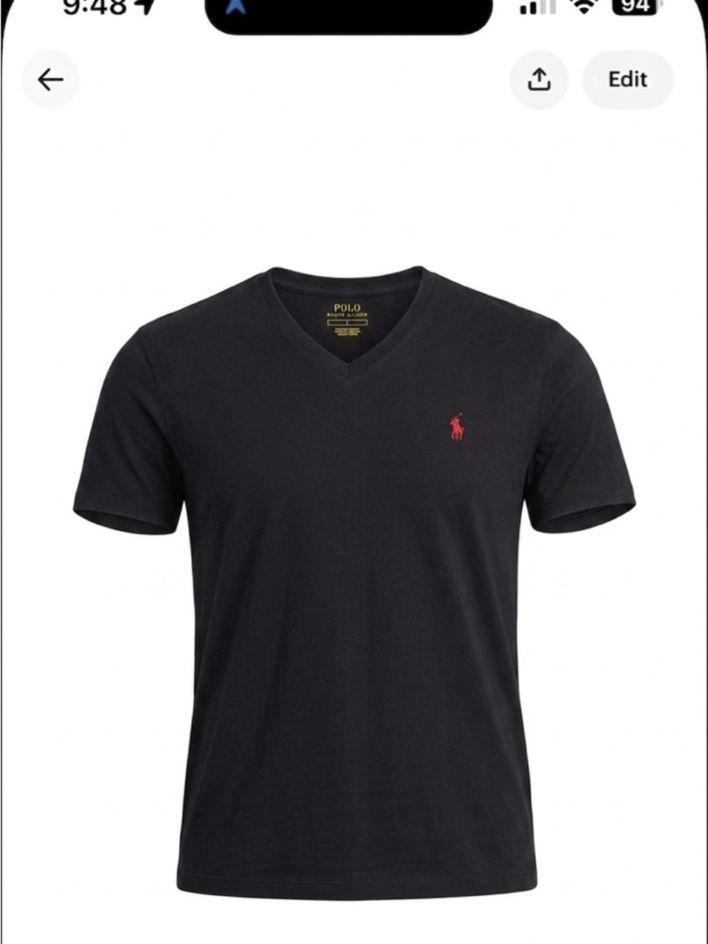 Polo Ralph Lauren Mens Size L Black V-Neck Custom Slim Fit Cotton T-Shirt